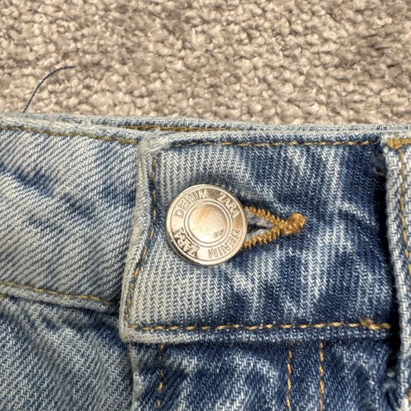 Zara High Rise Distressed Mom Denim Jeans Womens 2 Blue Light Wash Cotton 25x27 - Picture 7 of 14